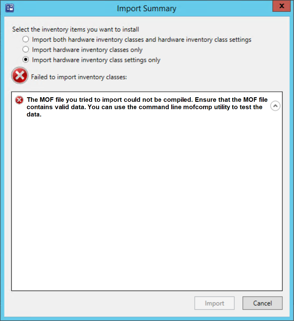 MOF Import Summary Error