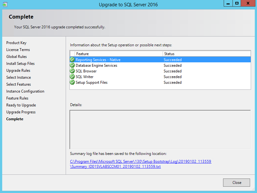 SQL 2016 Upgrade Complete