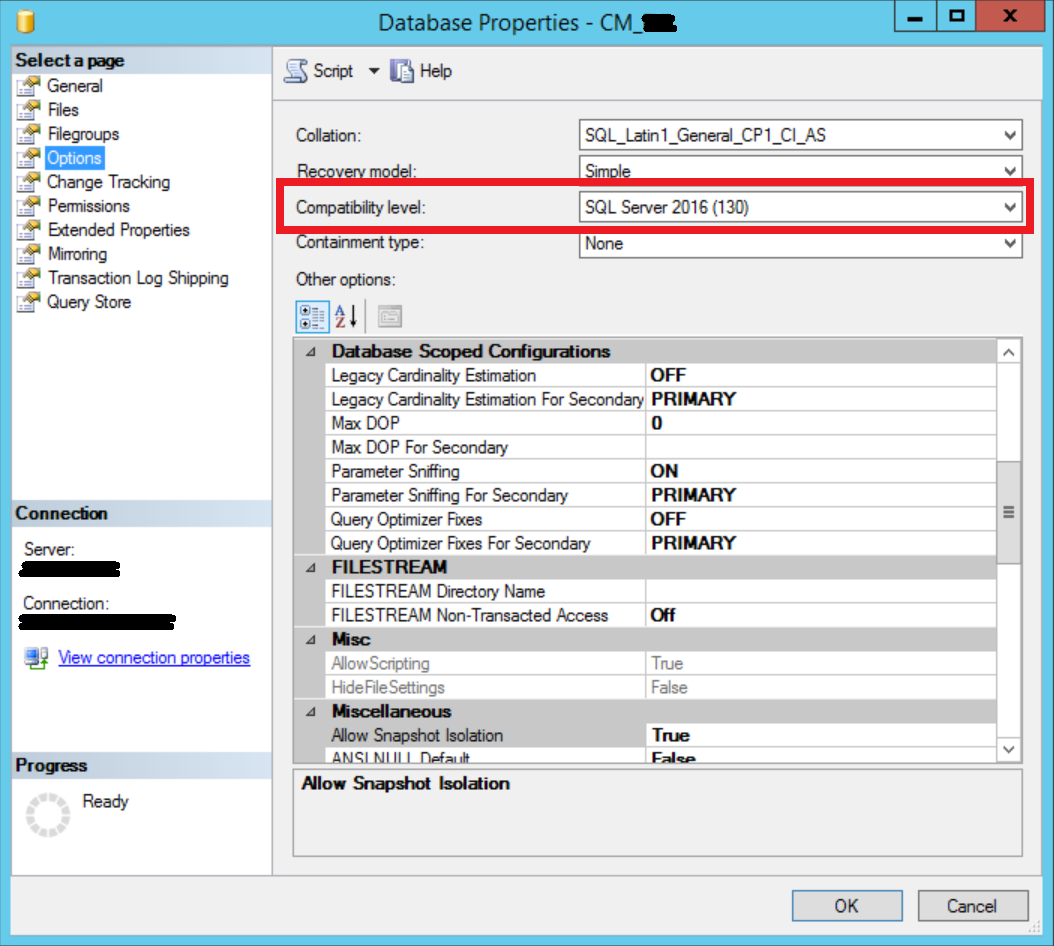 Change Database Functional Level