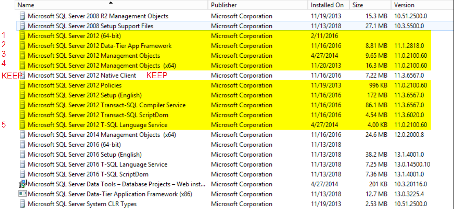 Leftover SQL 2012 in Add or Remove Programs